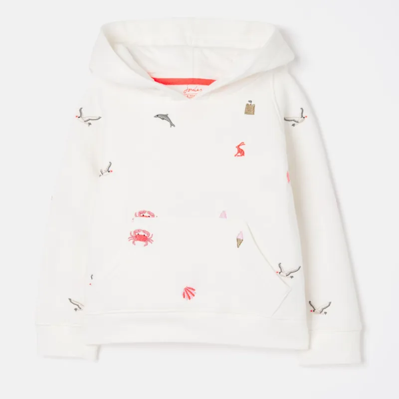 Joules Lucas Emb Raglan Sleeve Hooded Jumper 2-12 Years - Cream Beach